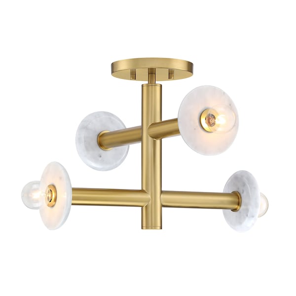 Designers Fountain Fina 16 in. 4-Light Brushed Gold Modern Semi Flush Mount with Natural Marble Accents for Bedrooms D325C-SF-BG - main